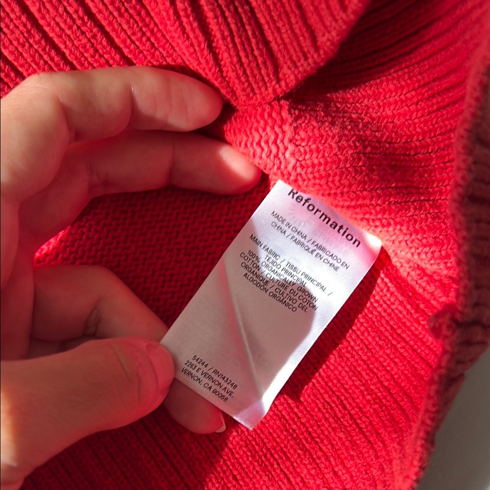 Reformation Red Crewneck Organic cotton Sweater - Picture 3 of 4